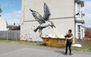 De streetart die Banksy maakte tijdens zijn vakantie aan de Britse Noordzeekust.