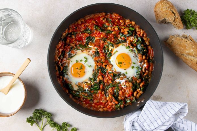 Shakshouka with beans.