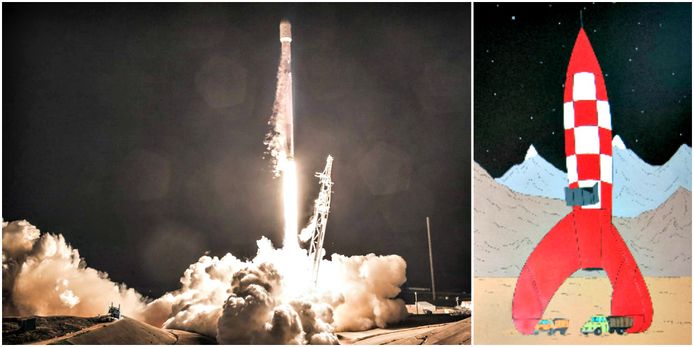 De Falcon 9 met aan boord twee internetsatellieten, vernoemd naar Kuifje, werden gisteravond de lucht ingestuurd.