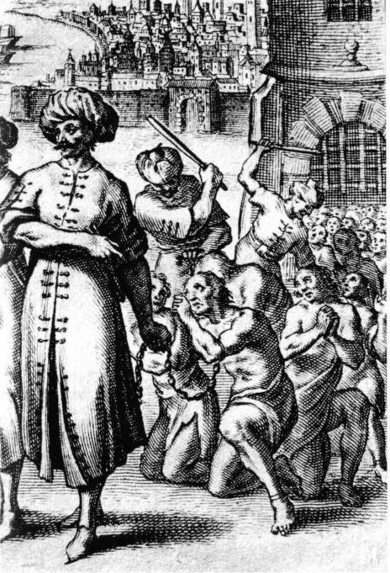 Wanhopige slaven Beeld Pierre Dan. Histoire de Barbarie et de ses corsaires. Parijs, 1649