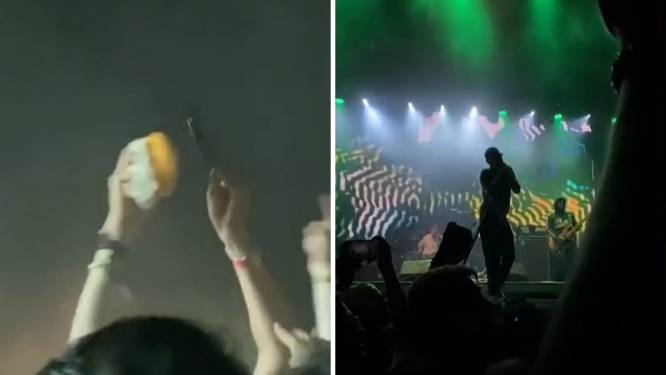 Un spectateur râpe du fromage sur la tête du public lors d’un concert punk