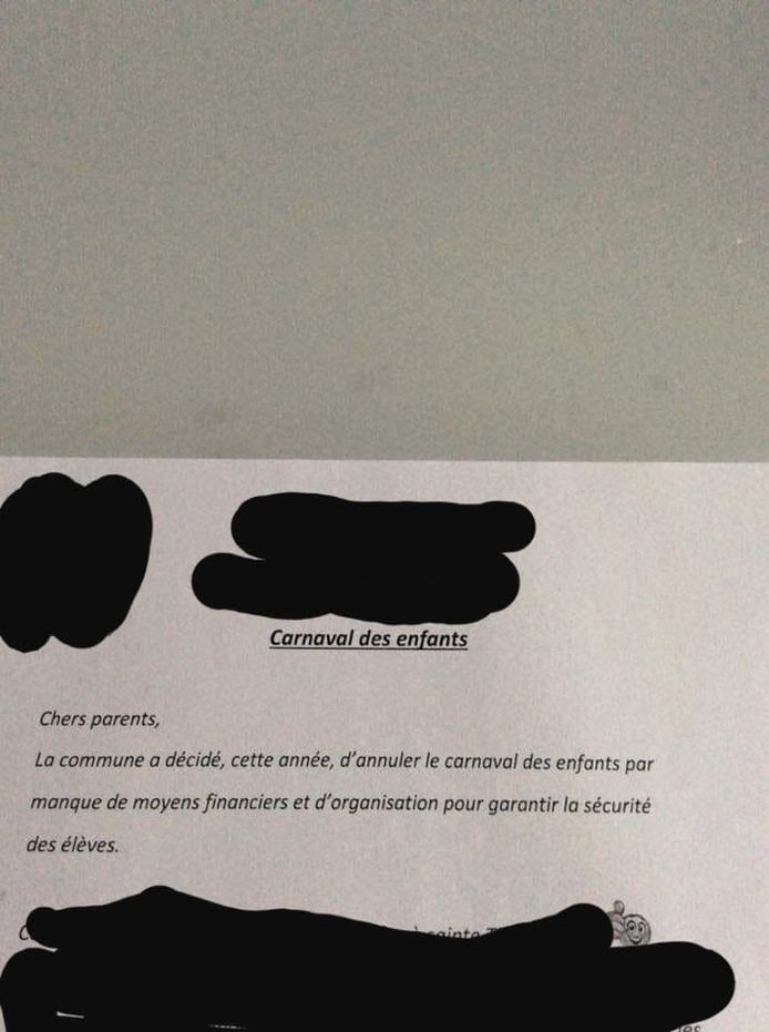 Preuve de la volonté d'annuler le carnaval des enfants à Anderlues