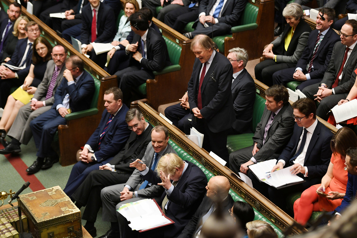 David Amess (midden) aan het woord in het Lagerhuis.  Beeld Reuters
