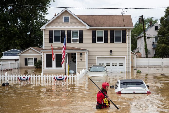 Overstromingen in Helmetta, New Jersey.