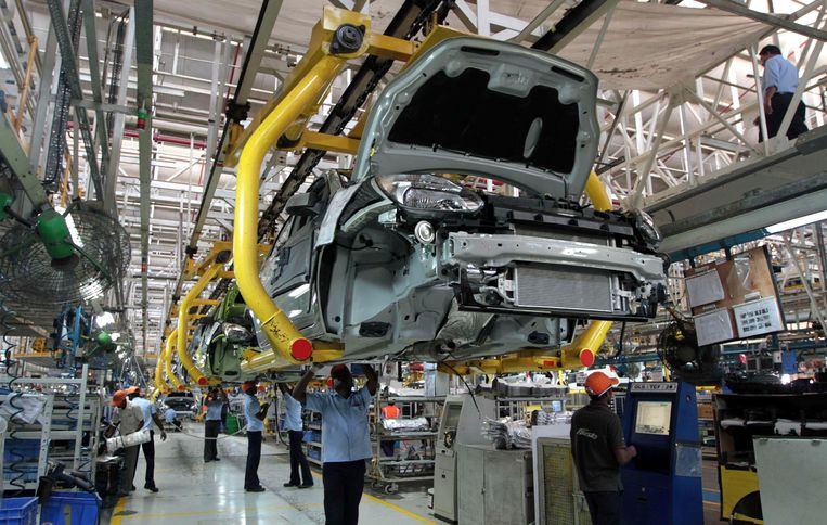 De Ford-fabriek in Chennai, een van de twee die de autobouwers in India heeft en nu zal dichtdoen. Beeld REUTERS