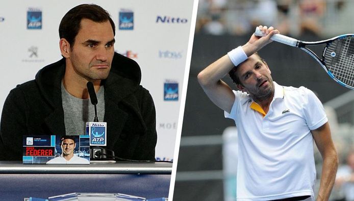 Links: Federer kan het uitleggen na zijn zege tegen Thiem. Rechts: Julien Benneteau ziet af tijdens de Australian Open van dit seizoen.