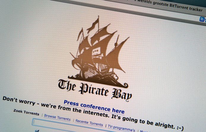 Screenshot van de website van The Pirate Bay.