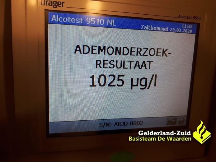 De man blies zondagochtend 1025 ug/l.