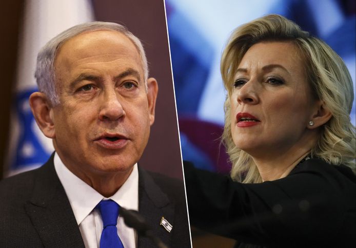 De Israëlische premier Benjamin Netanyahu  en de woordvoerster van het Russische ministerie van Buitenlandse Zaken, Maria Zacharova