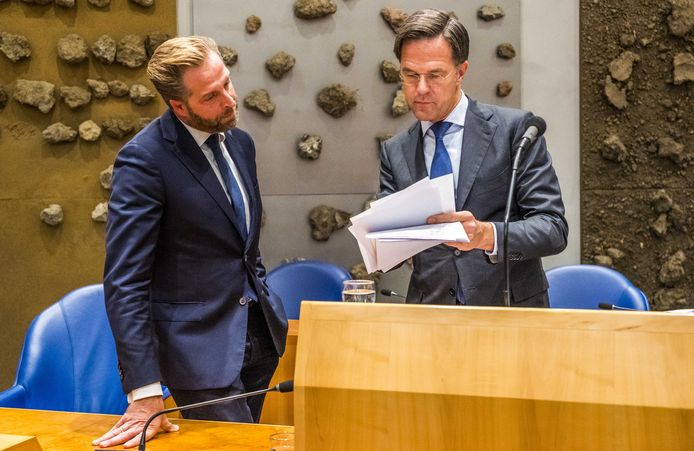 De Nederlandse coronaminister Hugo de Jonge en demissionair premier Mark Rutte.