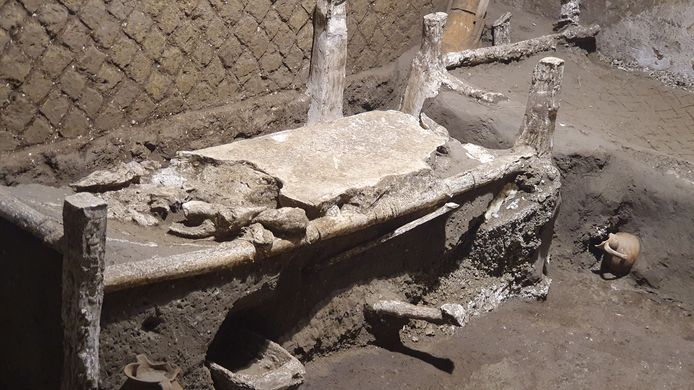 One of the beds in the 'slave room' in Pompeii.  (Photo: Pompeii Archeological Park)