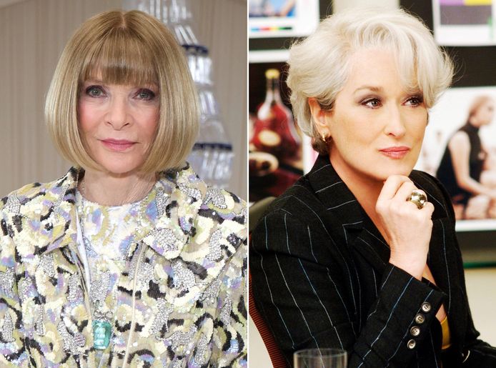 Left: Vogue Editor-in-Chief Anna Wintour.  Right: Actress Meryl Streep in The Devil Wears Prada.