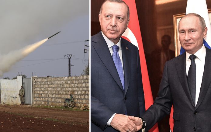 Erdogan en Poetin, hier tijdens een eerdere ontmoeting, bespreken vandaag het escalerende geweld in Syrië.