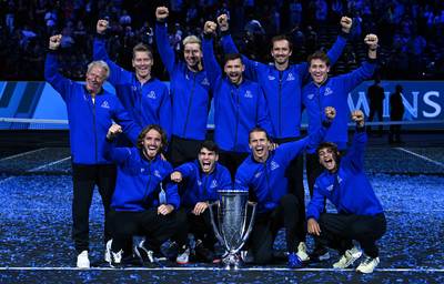 Carlos Alcaraz presents Team Europe with the Laver Cup after final-day comeback