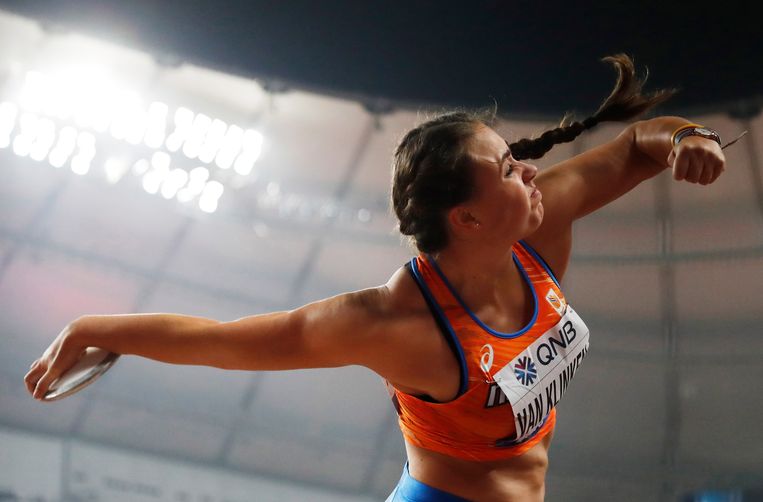 Jorinde van Klinken tijdens de kwalificaties van de wereldkampioenschappen atletiek in 2019. Beeld EPA