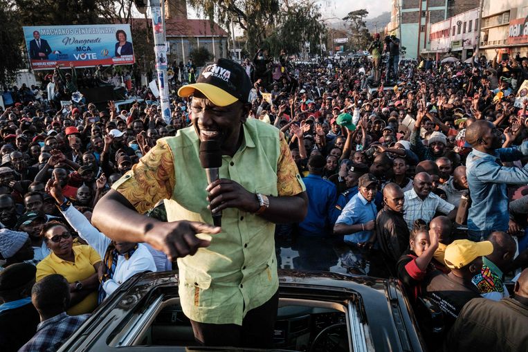 De Keniaanse vicepresident en presidentskandidaat William Ruto op campagne.  Beeld AFP