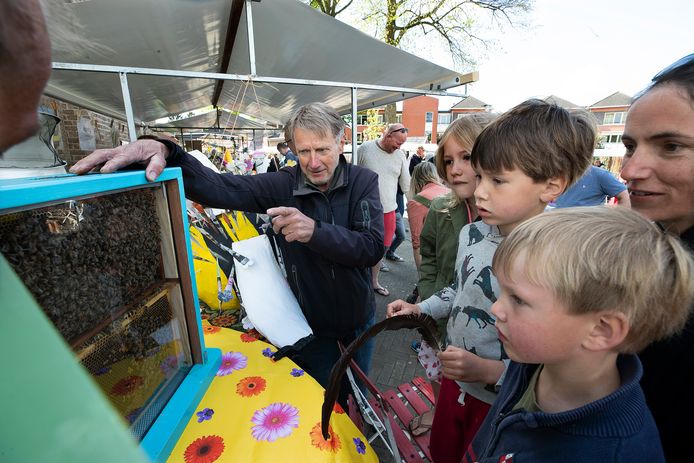De kast met bijen en een échte koningin trok de hele dag veel aandacht.