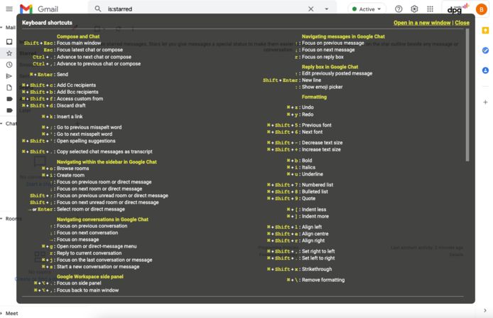 Alle shortcuts in Gmail.