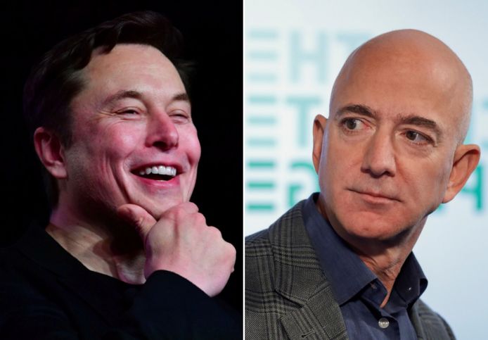 Elon Musk (links) en Jeff Bezos (rechts).