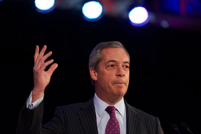Nigel Farage, deze week te gast bij extreemrechts in Berlijn. Beeld BELGAIMAGE