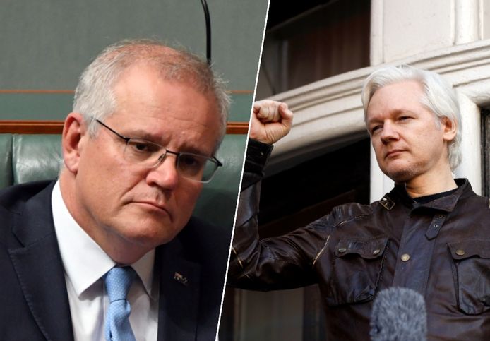 Australische parlementsleden hebben premier Scott Morrison (links) gevraagd om te bemiddelen in de zaak rond de Australische WikiLeaks-oprichter Julian Assange (rechts).