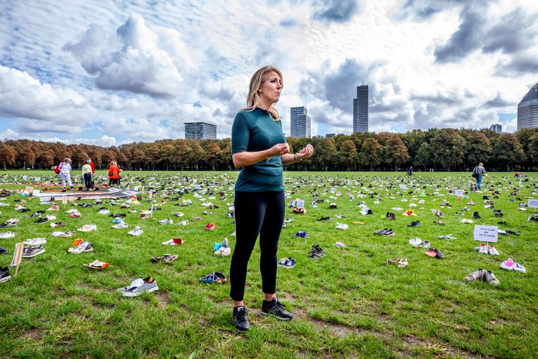 Lilian Marijnissen op het Malieveld in Den Haag. Beeld Raymond Rutting / de Volkskrant