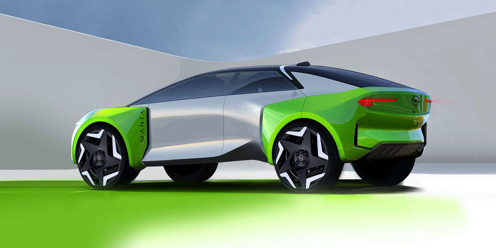 Dit is de Manta-e concept car, die hint naar de hogere gezinsauto die in 2025 verschijnt.