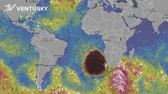 Afgelopen weken toonden weerkaarten een mysterieus, groot en golvend patroon tussen de zuidwestkust van Afrika en Antarctica.