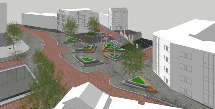 Een al wat ouder ontwerp voor de reconstructie van het Oranjeplein in Breda. Zoals de zaken er nu voorstaan zal het nieuwe ontwerp hier niet veel van afwijken.