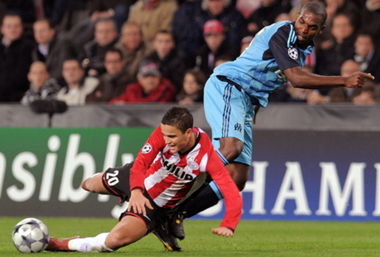 PSV heeft woensdag zijn eerste zege in de Champions League geboekt. In Eindhoven werd Olympique Marseille uit Frankrijk verslagen, 2-0. (ANP) Beeld 