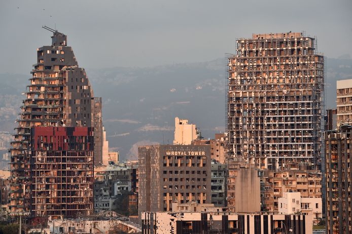 Een beeld van na de verwoestende explosie in de haven van Beiroet in augustus 2020.