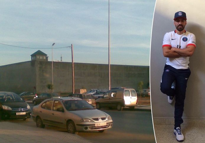 Ashraf Sekkaki (à d. sur le montage) parade affublé d’une tenue officielle du PSG, saison 2015-2016. L’homme, depuis sa prison de Rabat, est tenu au courant des infos belges par ses proches, qui lui envoient également des vêtements de marque