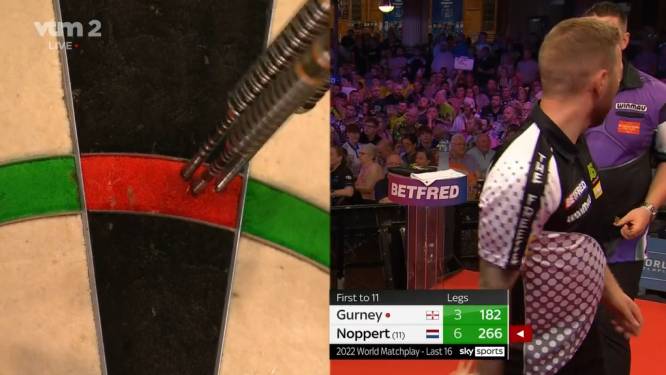 Heerlijk moment van no-look darts: Gurney wil de show stelen, maar het antwoord van Noppert is ‘next level’