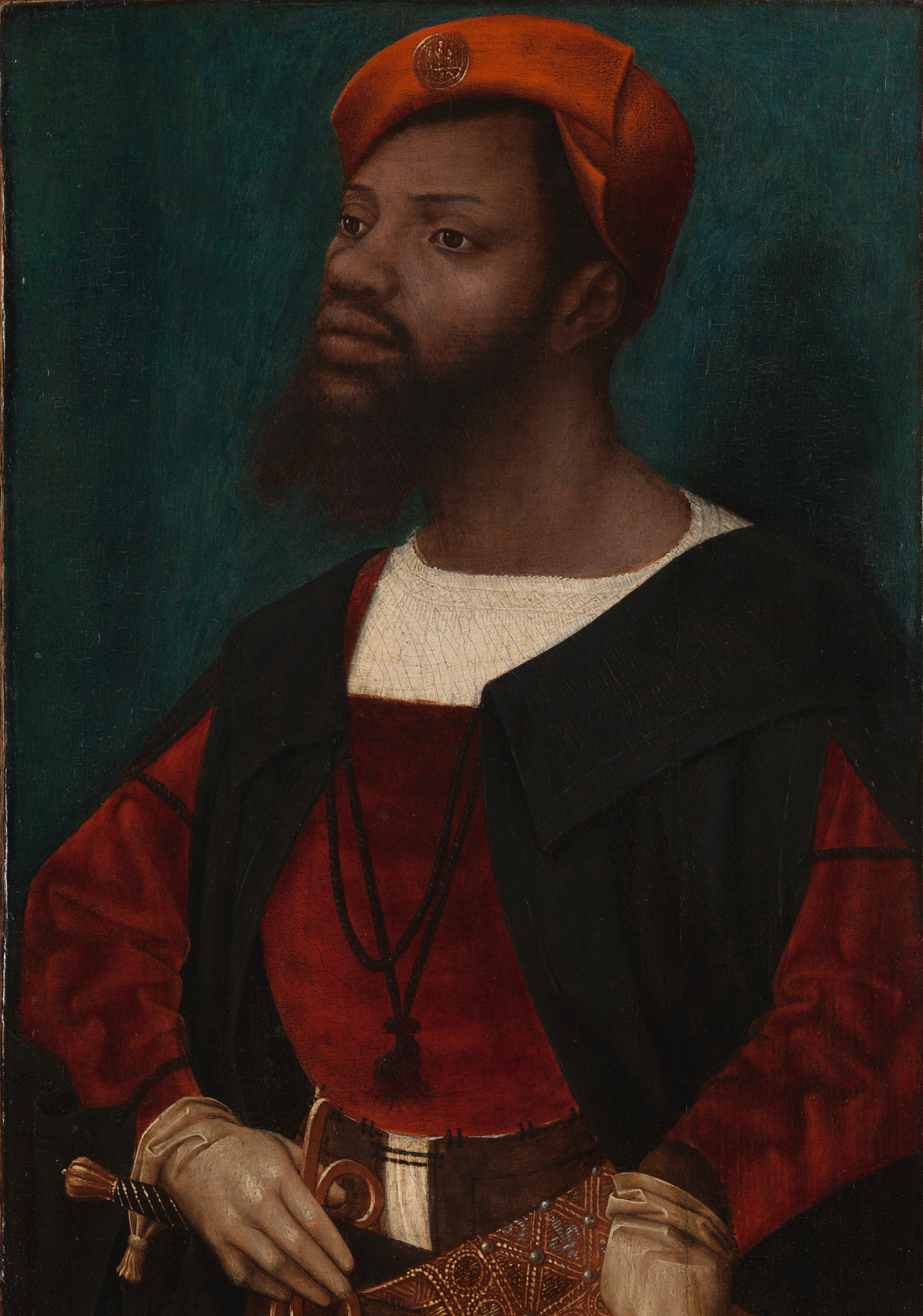 Jan Mostaert, Portret van een Afrikaanse man (Christophlele More?) (ca. 1525-1530).  Beeld collectie Rijksmuseum Amsterdam