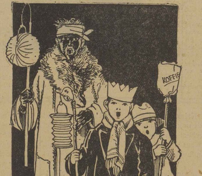 Als de voordeur opengaat op 6 januari: tekening uit 1936 in De Stad Oss