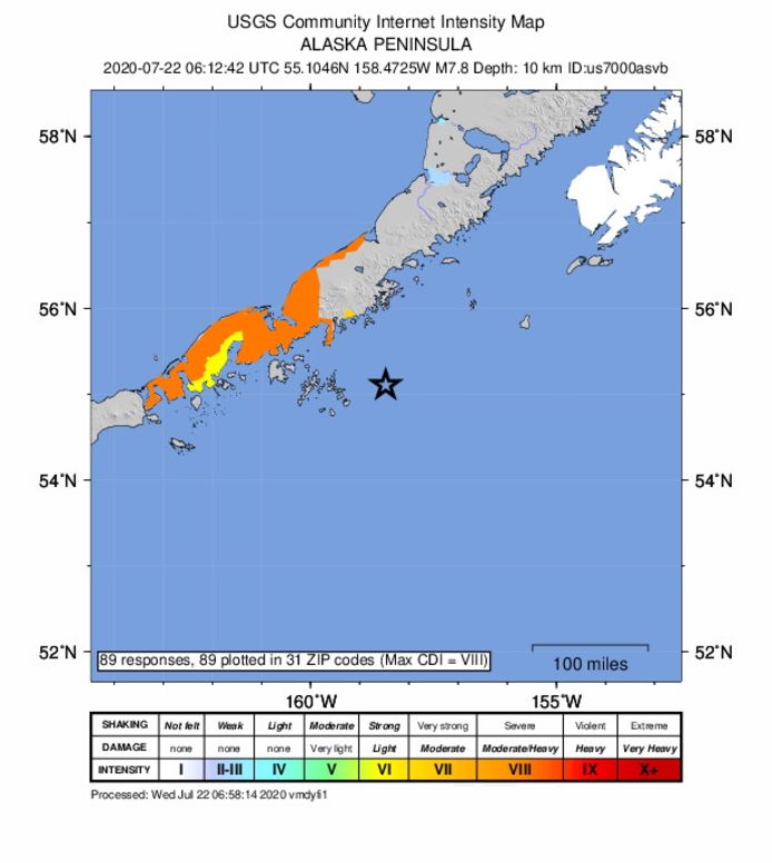 Een tabel toont de aardbeving.