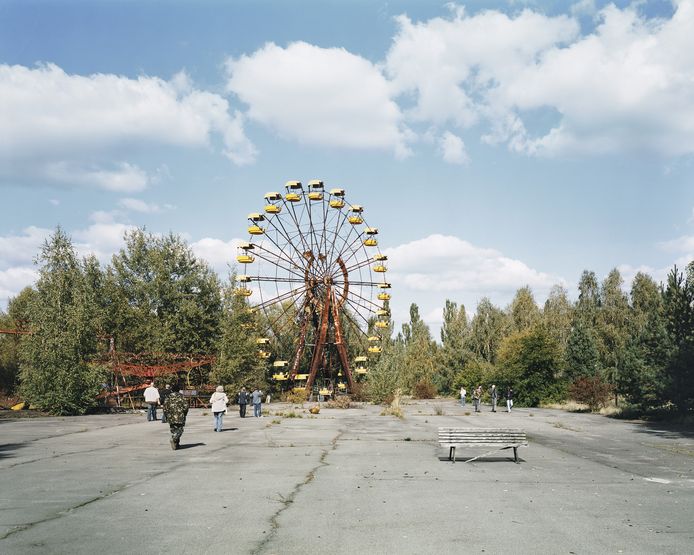 Het lege spookstadje Pripyat, met achtergebleven en verlaten pretpark.