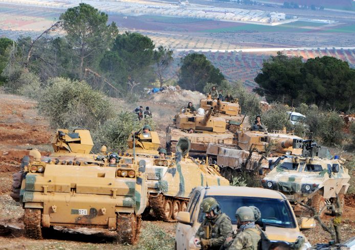 Turkse troepen in Syrië nabij Afrin.