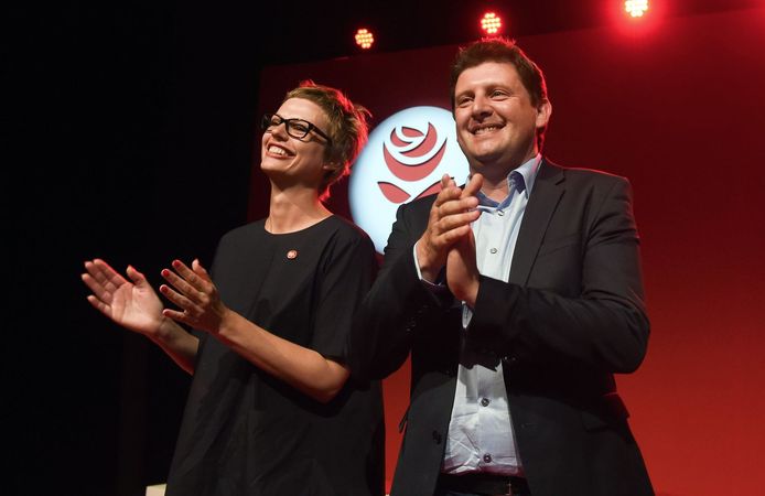 Stephanie Van Houtven en John Crombez vlak na hun overwinning.