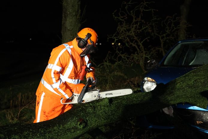 Een automobilist is zondagavond tegen een boom op de Capelseweg in Sprang-Capelle aan gereden. De boom was omgewaaid door storm Franklin.