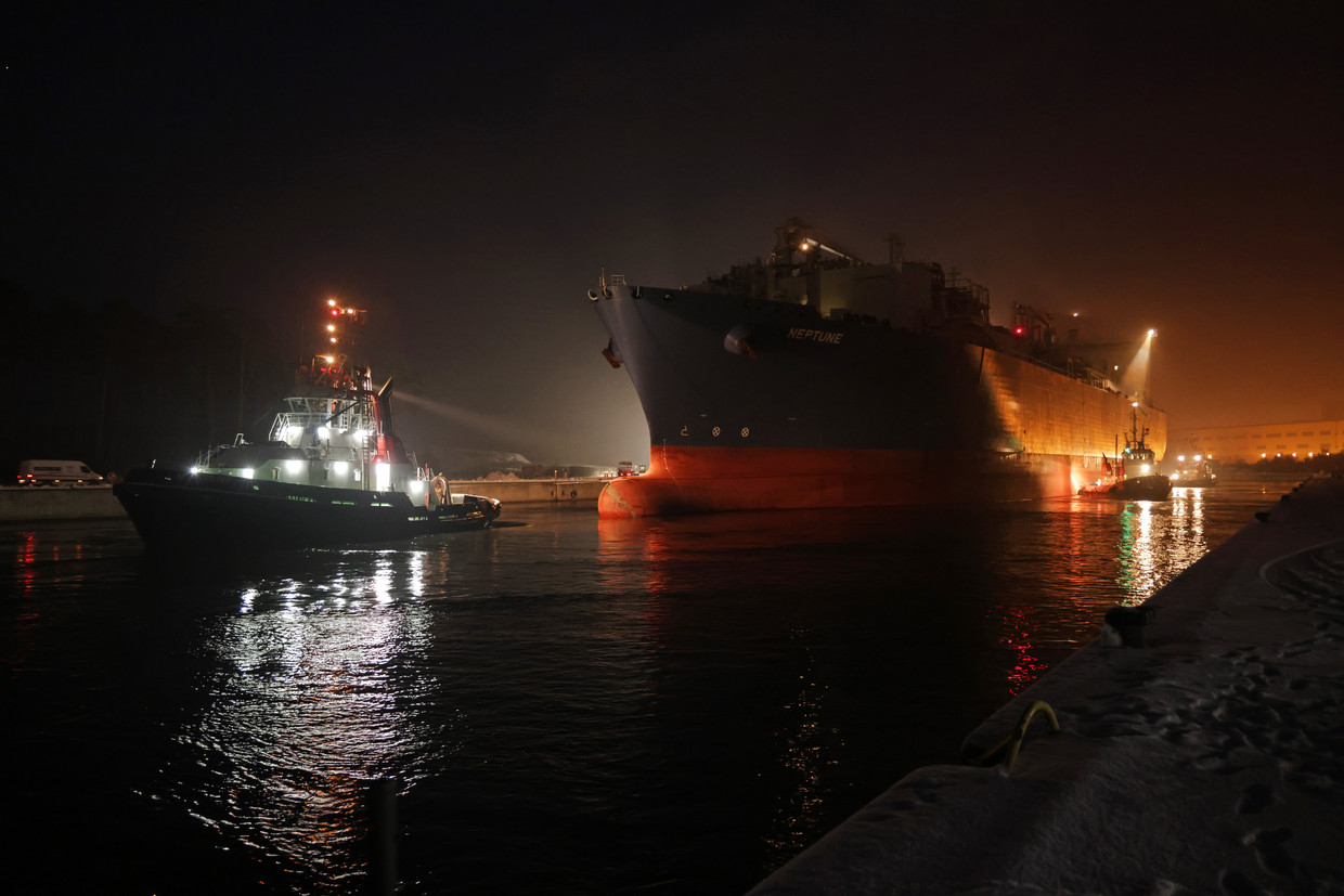 De aankomst van een lng-tanker in het Duitse Lubmin. Beeld Getty Images