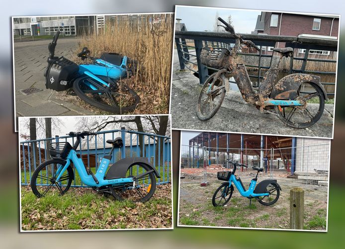 Bird heeft haar dienstverlening in Zwolle gestaakt, maar heeft overal in de stad fietsen achtergelaten.