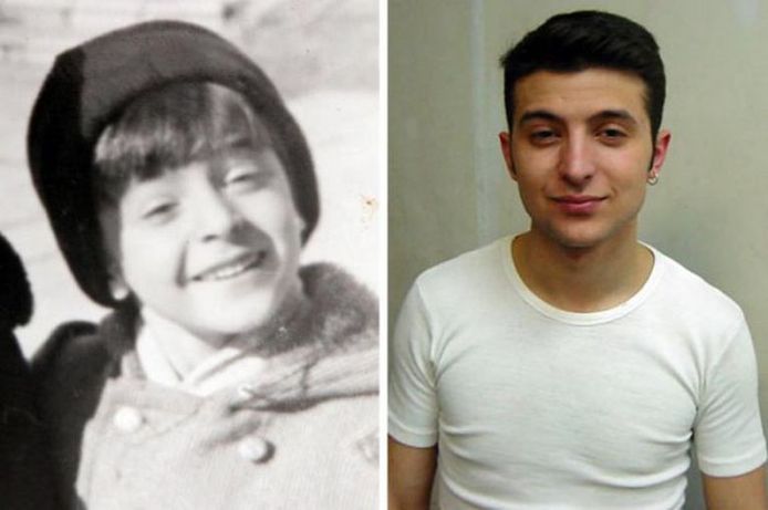Volodymyr Zelensky als kind en in zijn tienerjaren, toen hij nog een oorring droeg.