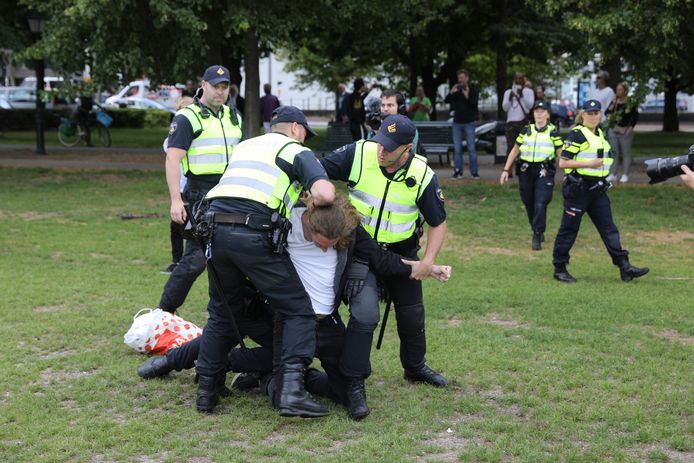 Arrestatie op het Malieveld tijdens verboden protest