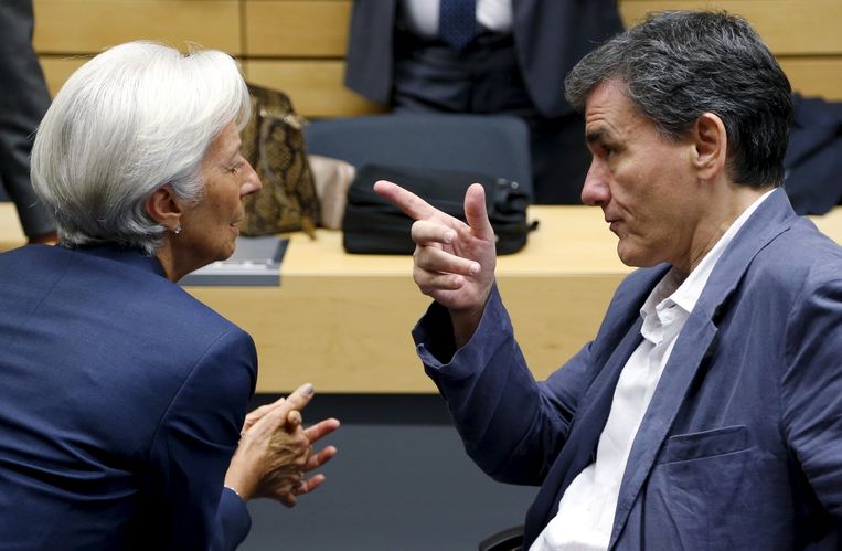 Christine Lagarde en Euclid Tsakalotos. Beeld afp