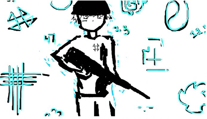 Een tekening van een persoon met een geweer, afkomstig uit een video die Robert (Bobby) E. Crimo III, op YouTube zette.