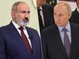 De Armeense premier Nikol Pasjinian (links) en de Russische president Vladimir Poetin.