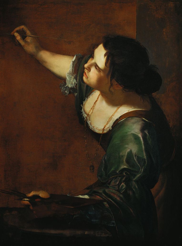  Artemisia Gentileschi: Zelfportret als allegorie van de schilderkunst (La Pittura), 1638-39, Royal Collection Trust, Hampton Court Palace.  Beeld Alamy