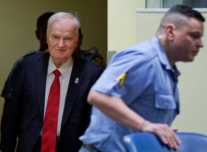 Ratko Mladic, vanochtend voorafgaand aan de zitting in Den Haag.