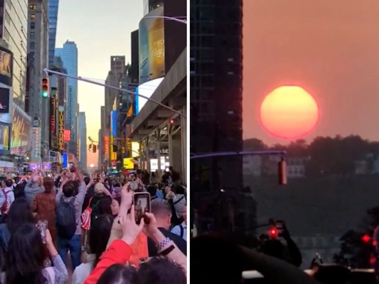 New Yorkers fotograferen massaal 'perfecte' zonsondergang
